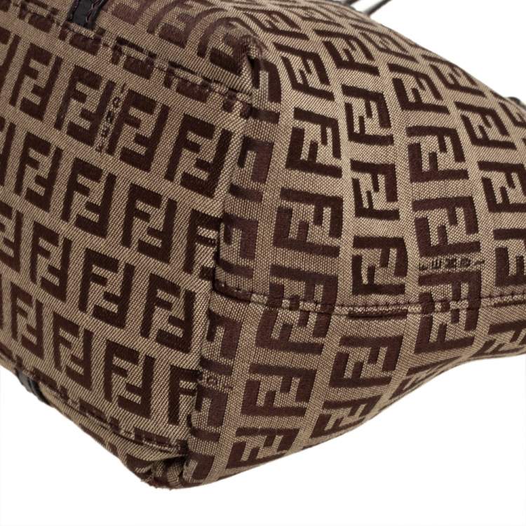 Pre Owned Fendi Beige/Tobacco Zucchino Canvas Superstar Shopping Tote