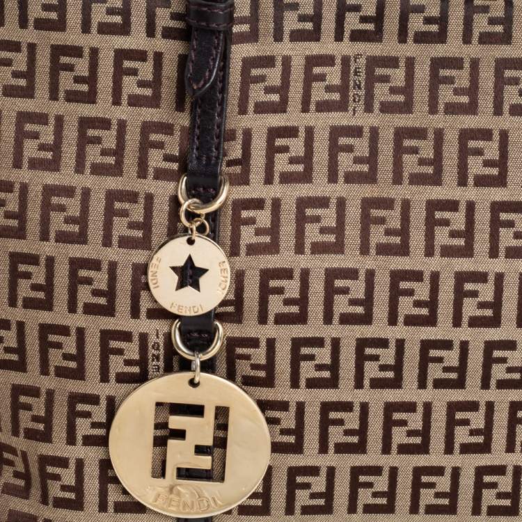 Pre Owned Fendi Beige/Tobacco Zucchino Canvas Superstar Shopping Tote