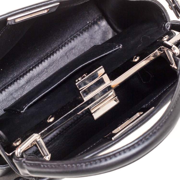 Pre Owned Fendi Black Leather Mini Whipstitched Peekaboo Top Handle Bag                  