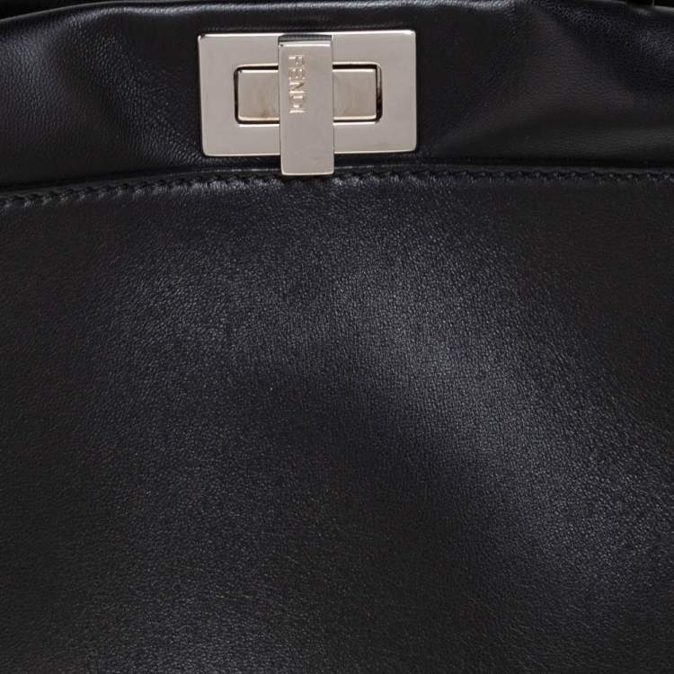 Pre Owned Fendi Black Leather Mini Whipstitched Peekaboo Top Handle Bag                  