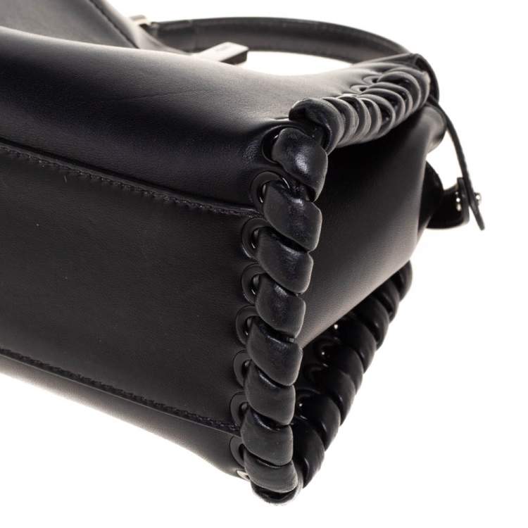 Pre Owned Fendi Black Leather Mini Whipstitched Peekaboo Top Handle Bag                  