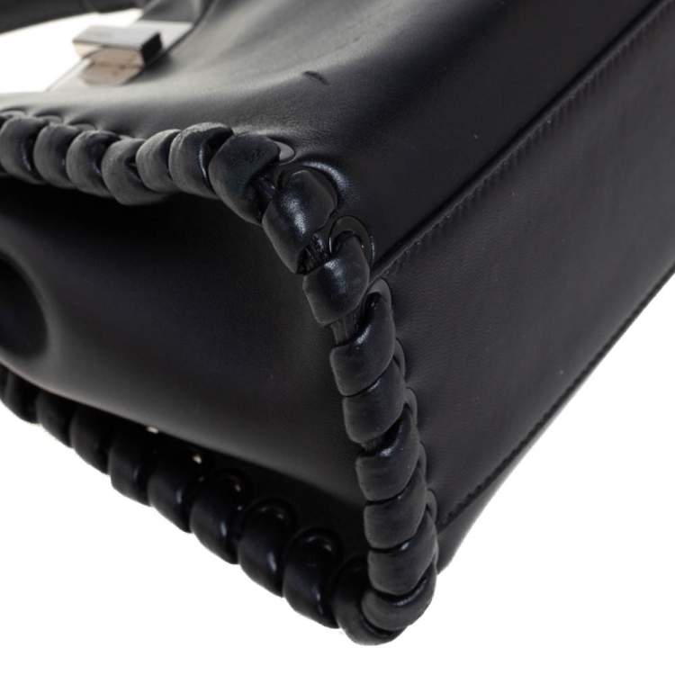 Pre Owned Fendi Black Leather Mini Whipstitched Peekaboo Top Handle Bag                  