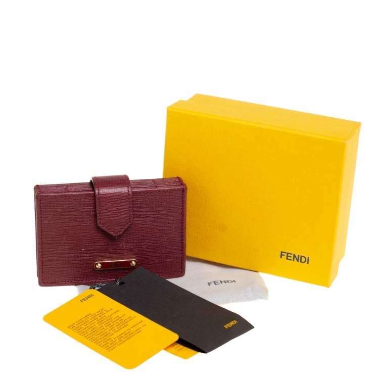 Pre Owned Fendi Red Leather Vitello Elite Gusseted Card Holder