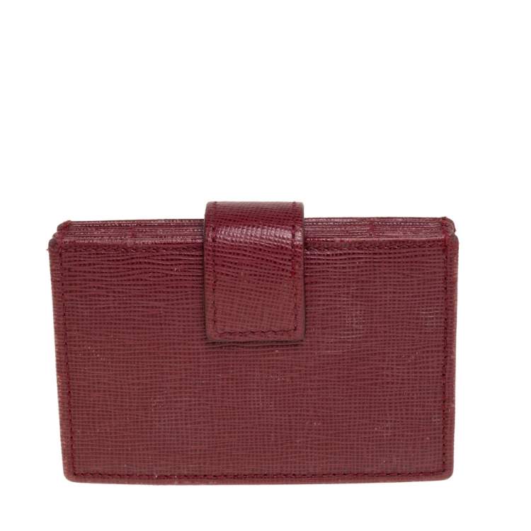 Pre Owned Fendi Red Leather Vitello Elite Gusseted Card Holder