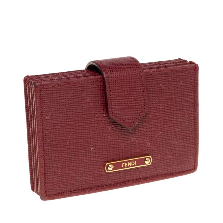 Pre Owned Fendi Red Leather Vitello Elite Gusseted Card Holder