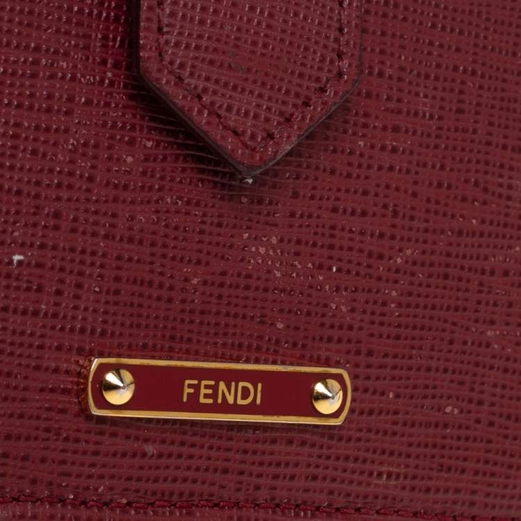 Pre Owned Fendi Red Leather Vitello Elite Gusseted Card Holder
