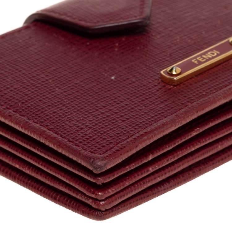 Pre Owned Fendi Red Leather Vitello Elite Gusseted Card Holder