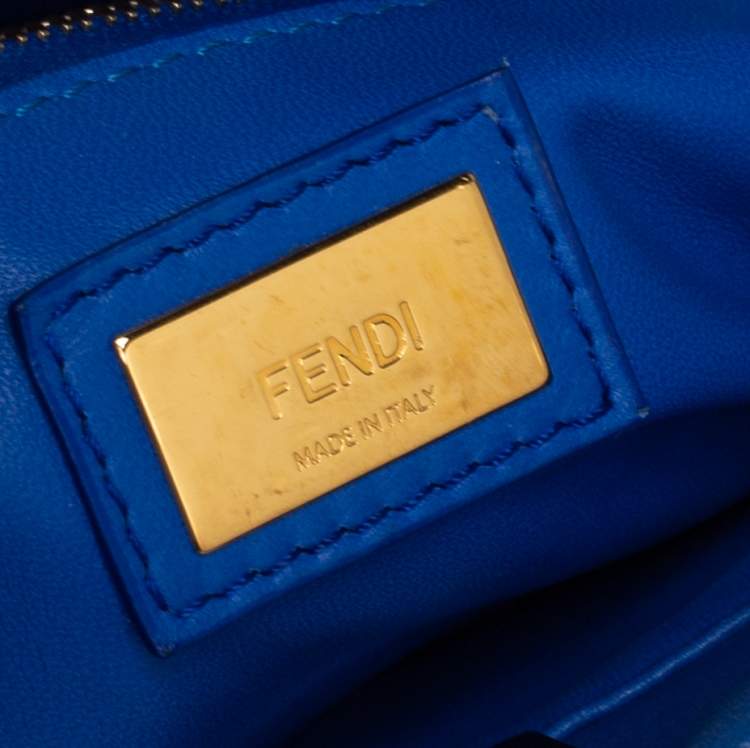 Pre Owned Fendi Blue Leather Mini Peekaboo Top Handle Bag