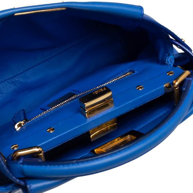 Pre Owned Fendi Blue Leather Mini Peekaboo Top Handle Bag
