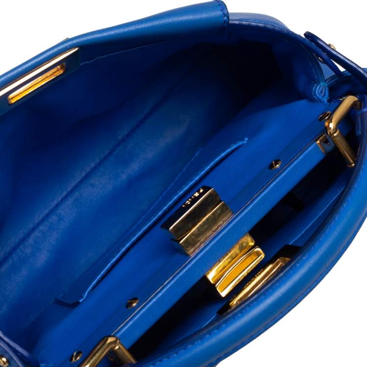 Pre Owned Fendi Blue Leather Mini Peekaboo Top Handle Bag