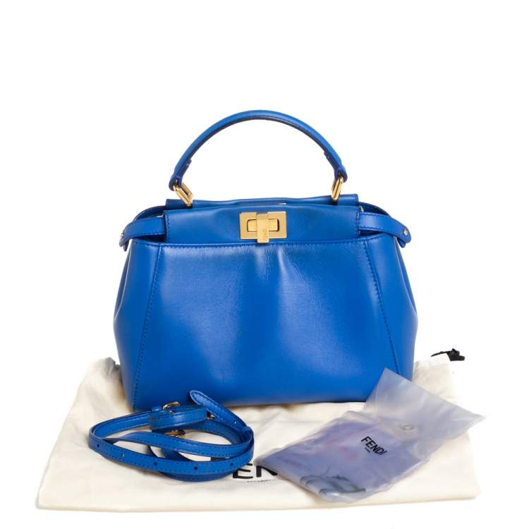 Pre Owned Fendi Blue Leather Mini Peekaboo Top Handle Bag