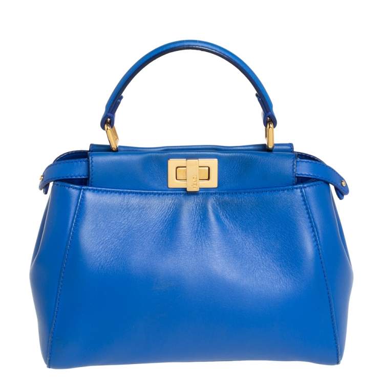 Pre Owned Fendi Blue Leather Mini Peekaboo Top Handle Bag