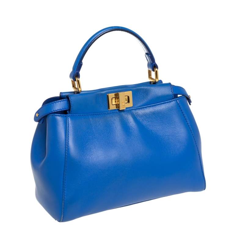 Pre Owned Fendi Blue Leather Mini Peekaboo Top Handle Bag