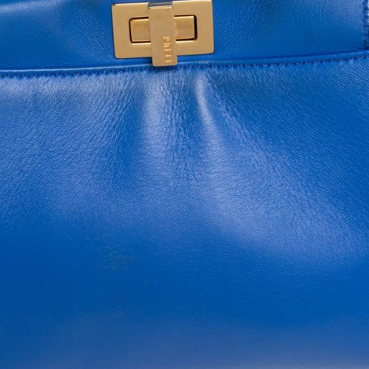 Pre Owned Fendi Blue Leather Mini Peekaboo Top Handle Bag