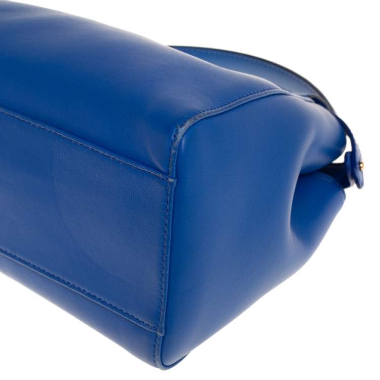 Pre Owned Fendi Blue Leather Mini Peekaboo Top Handle Bag