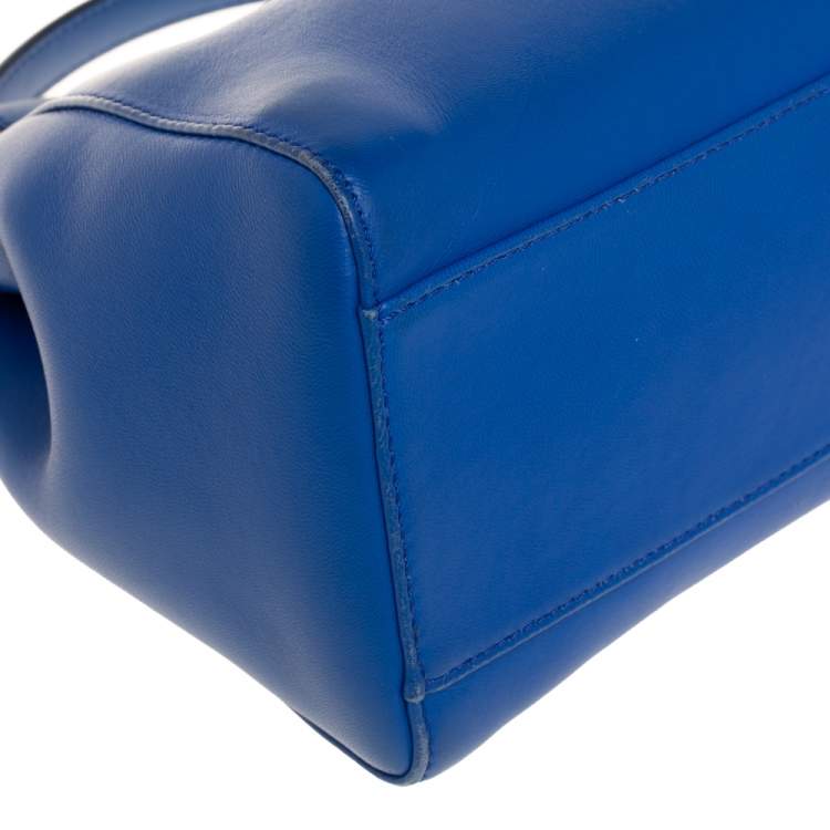 Pre Owned Fendi Blue Leather Mini Peekaboo Top Handle Bag
