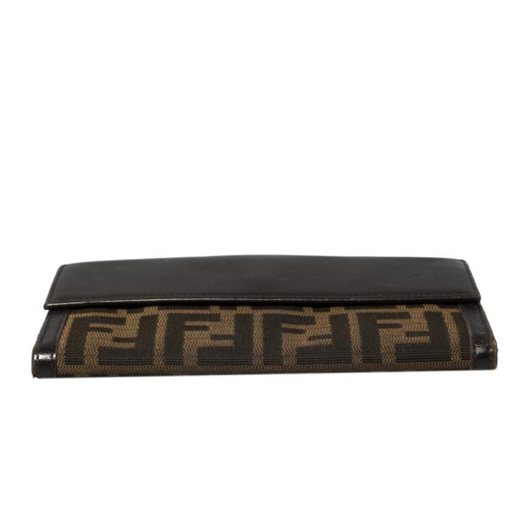 Pre Owned Fendi Tobacco Zucca Canvas and Leather Flap Continental Wallet