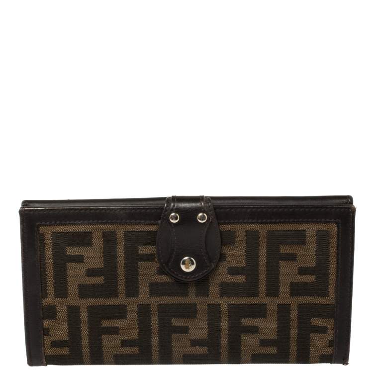 Pre Owned Fendi Tobacco Zucca Canvas and Leather Flap Continental Wallet