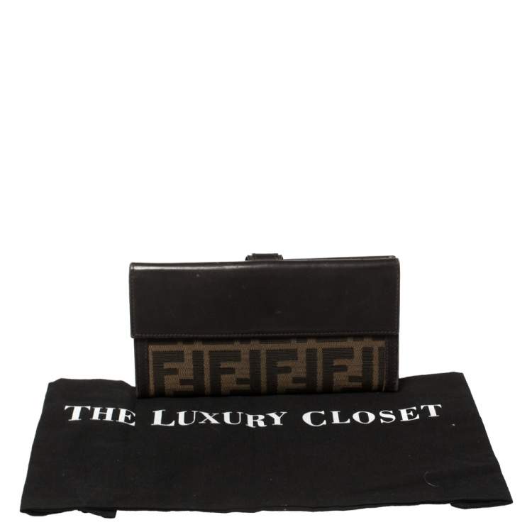 Pre Owned Fendi Tobacco Zucca Canvas and Leather Flap Continental Wallet