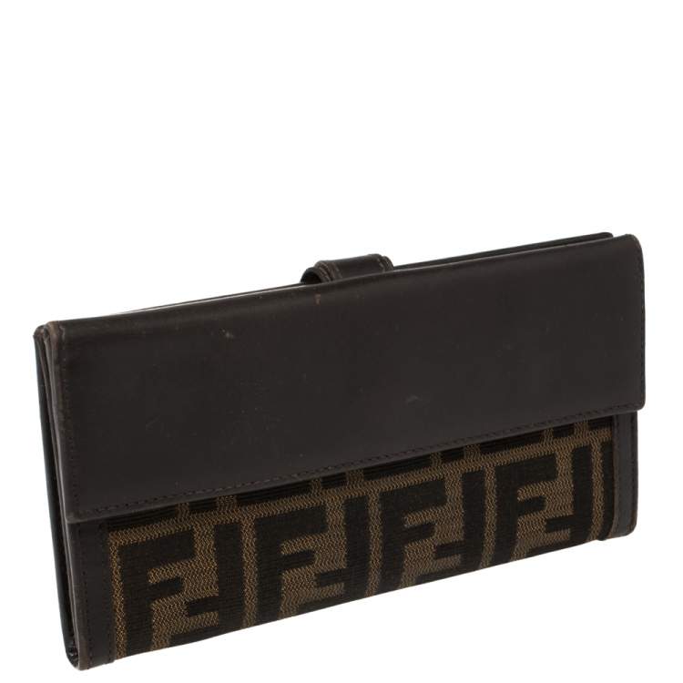 Pre Owned Fendi Tobacco Zucca Canvas and Leather Flap Continental Wallet