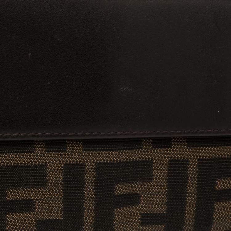 Pre Owned Fendi Tobacco Zucca Canvas and Leather Flap Continental Wallet