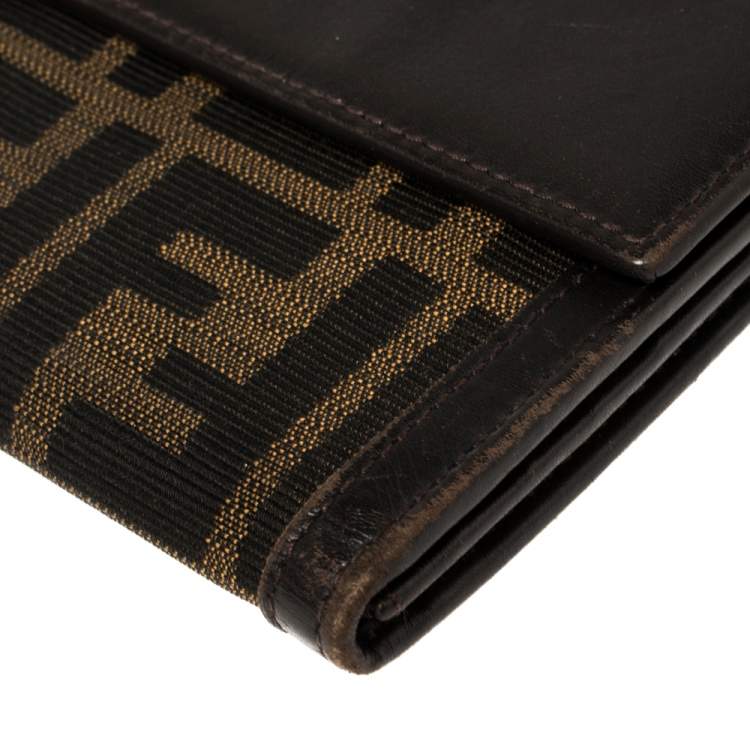 Pre Owned Fendi Tobacco Zucca Canvas and Leather Flap Continental Wallet
