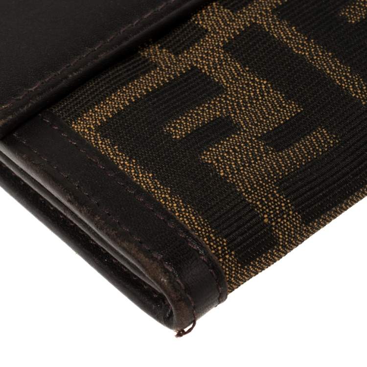 Pre Owned Fendi Tobacco Zucca Canvas and Leather Flap Continental Wallet