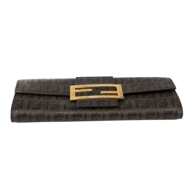Pre Owned Fendi Tobacco Zucchino Coated Canvas Flap Continental Wallet
