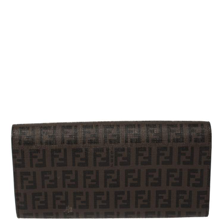 Pre Owned Fendi Tobacco Zucchino Coated Canvas Flap Continental Wallet