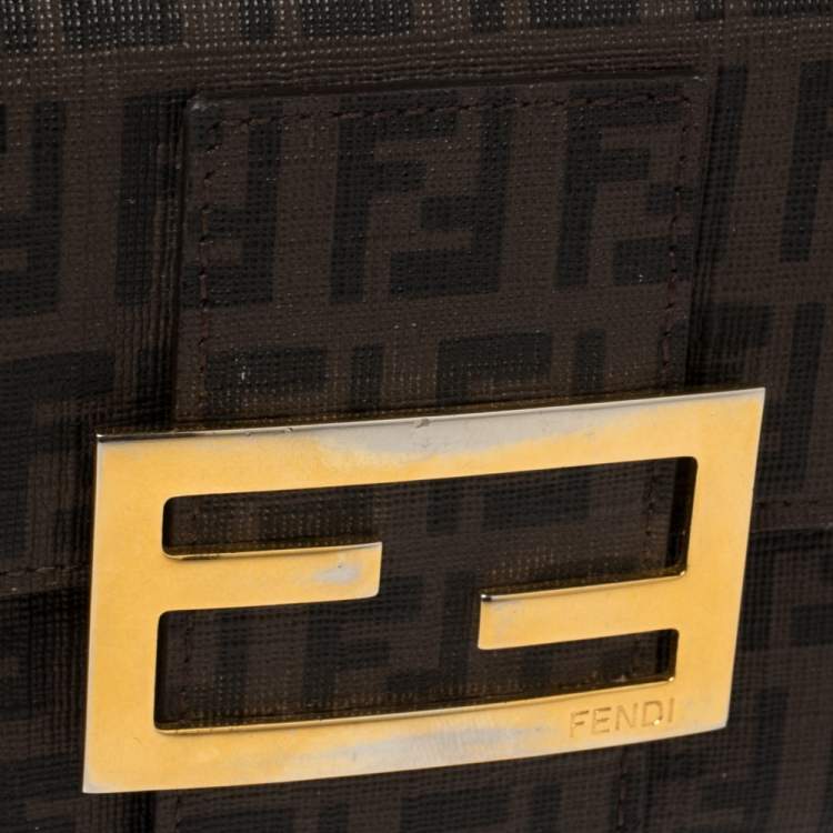 Pre Owned Fendi Tobacco Zucchino Coated Canvas Flap Continental Wallet