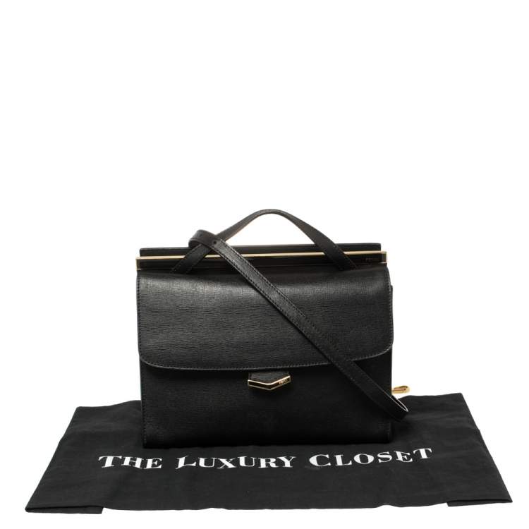 Pre Owned Fendi Black Textured Leather Small Demi Jour Top Handle Bag