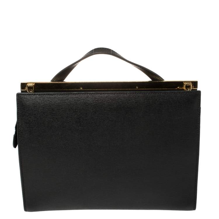 Pre Owned Fendi Black Textured Leather Small Demi Jour Top Handle Bag