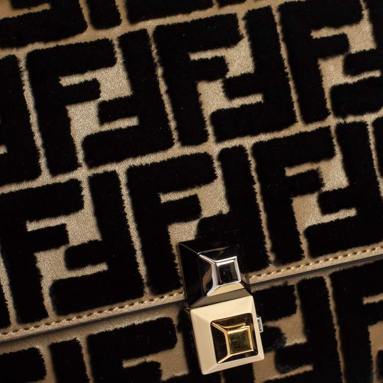 Pre Owned Fendi Black/Brown Leather and Velvet Small Kan I Chain Shoulder Bag