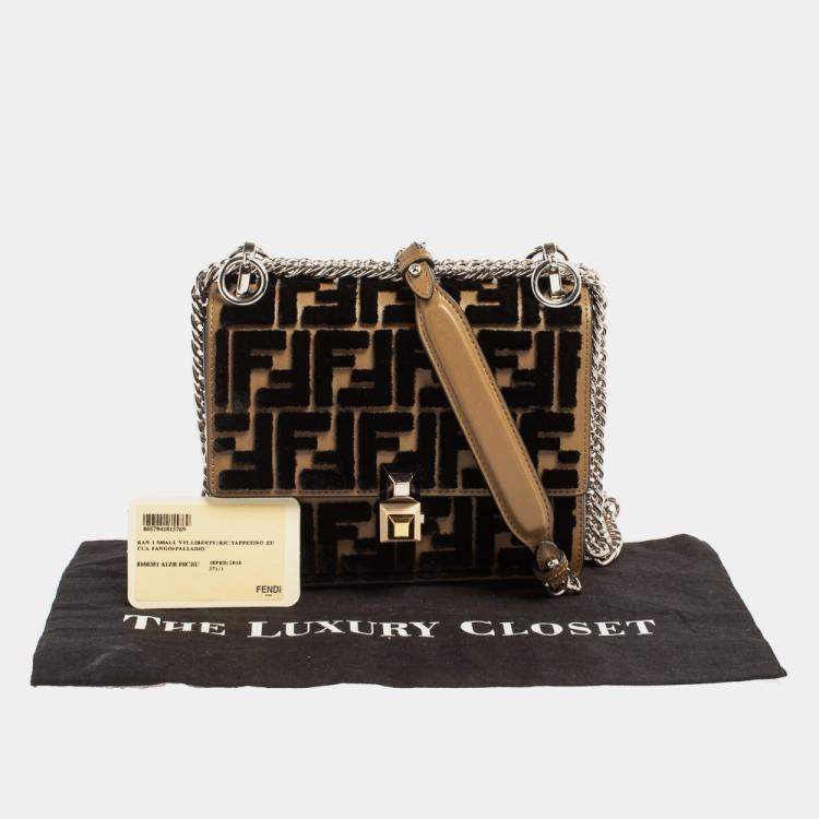 Pre Owned Fendi Black/Brown Leather and Velvet Small Kan I Chain Shoulder Bag