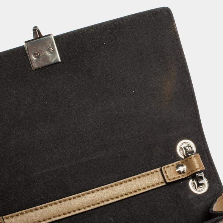 Pre Owned Fendi Black/Brown Leather and Velvet Small Kan I Chain Shoulder Bag