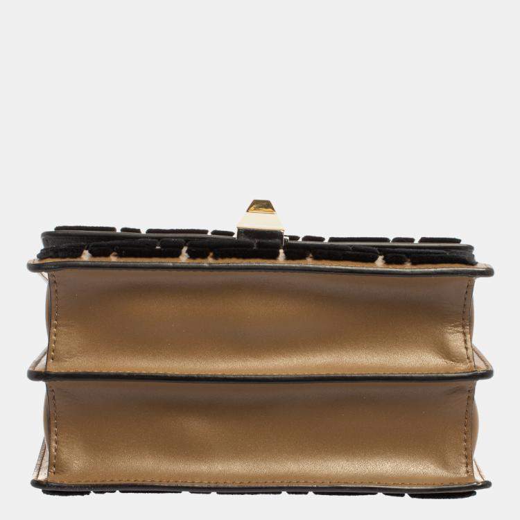 Pre Owned Fendi Black/Brown Leather and Velvet Small Kan I Chain Shoulder Bag