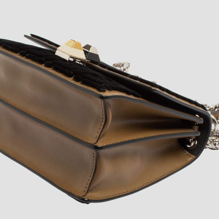 Pre Owned Fendi Black/Brown Leather and Velvet Small Kan I Chain Shoulder Bag