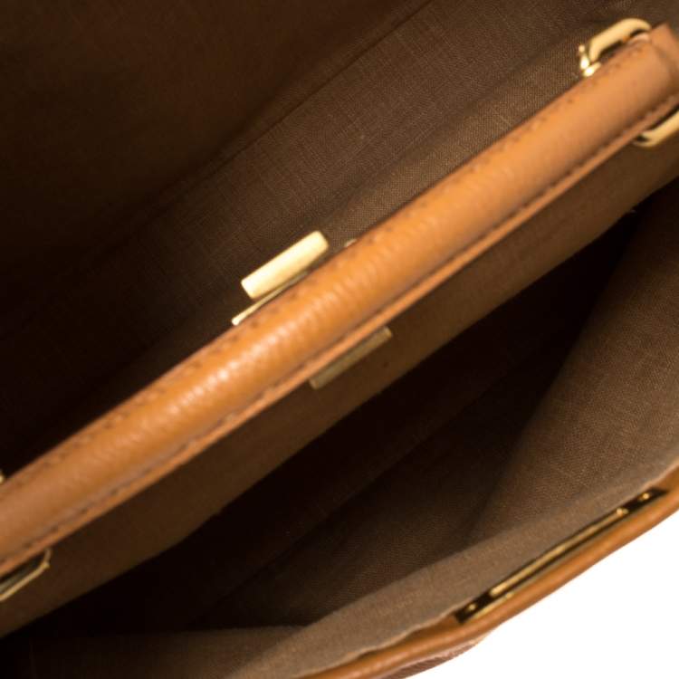 Pre Owned Fendi Tan Selleria Leather Large Peekaboo Top Handle Bag