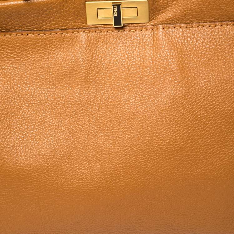 Pre Owned Fendi Tan Selleria Leather Large Peekaboo Top Handle Bag