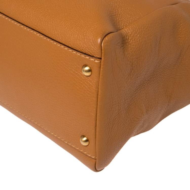 Pre Owned Fendi Tan Selleria Leather Large Peekaboo Top Handle Bag