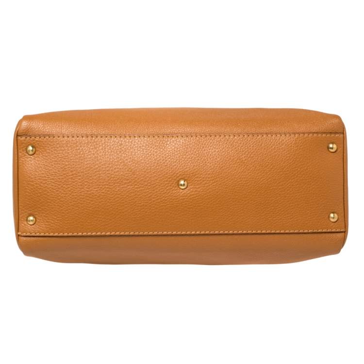 Pre Owned Fendi Tan Selleria Leather Large Peekaboo Top Handle Bag