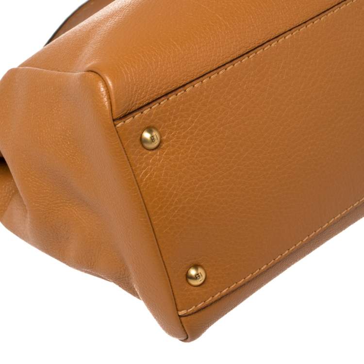 Pre Owned Fendi Tan Selleria Leather Large Peekaboo Top Handle Bag