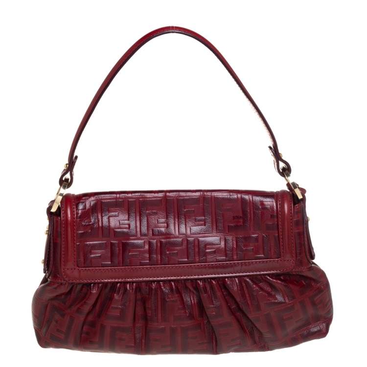 Pre Owned Fendi Red Zucca Leather Borsa Chef Bag