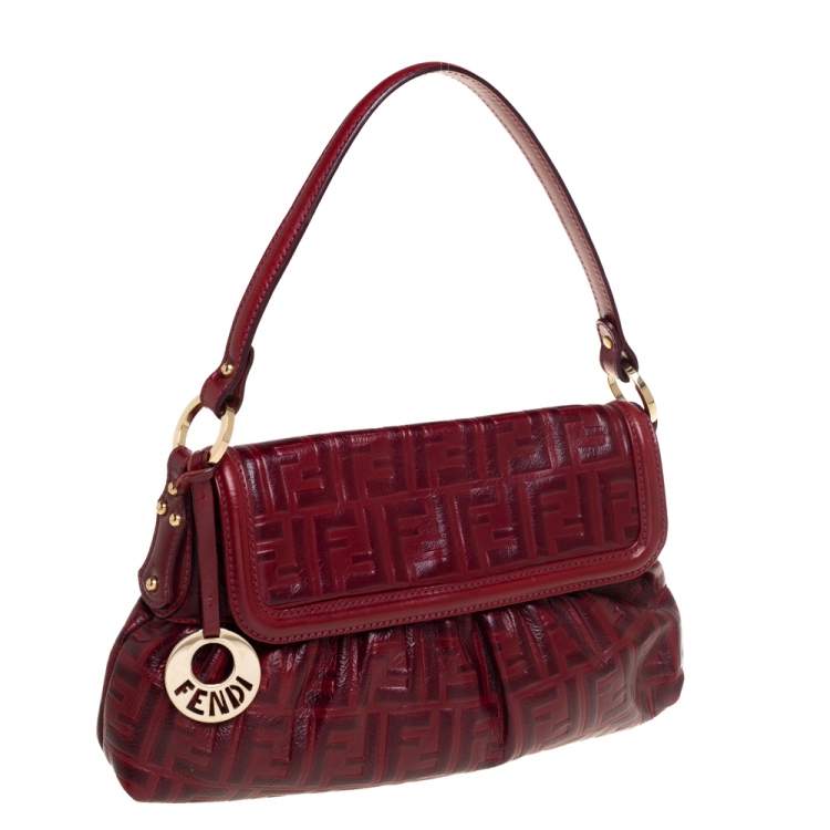 Pre Owned Fendi Red Zucca Leather Borsa Chef Bag