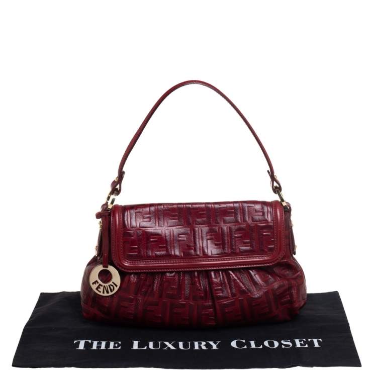 Pre Owned Fendi Red Zucca Leather Borsa Chef Bag