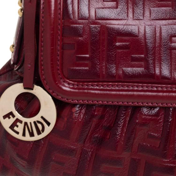 Pre Owned Fendi Red Zucca Leather Borsa Chef Bag