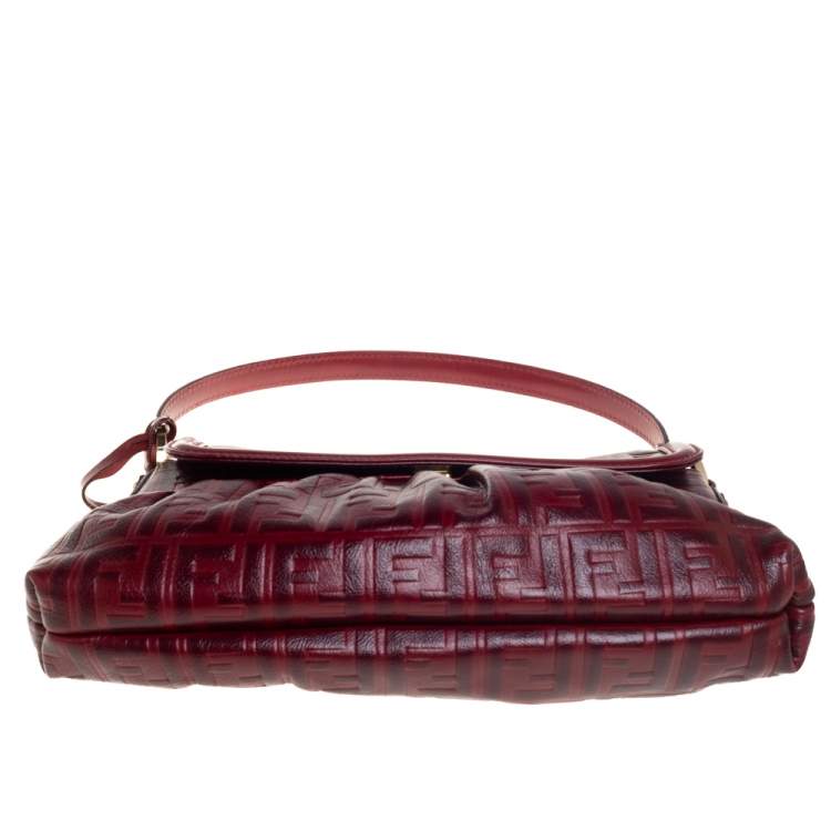 Pre Owned Fendi Red Zucca Leather Borsa Chef Bag