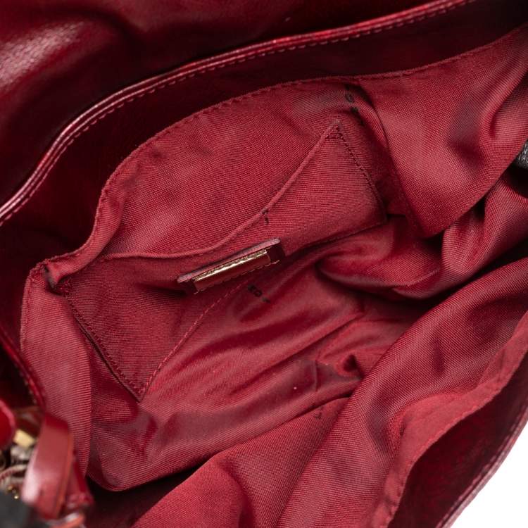 Pre Owned Fendi Red Zucca Leather Borsa Chef Bag