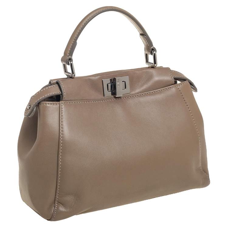 Pre Owned Fendi Brown Leather Mini Peekaboo Top Handle Bag
