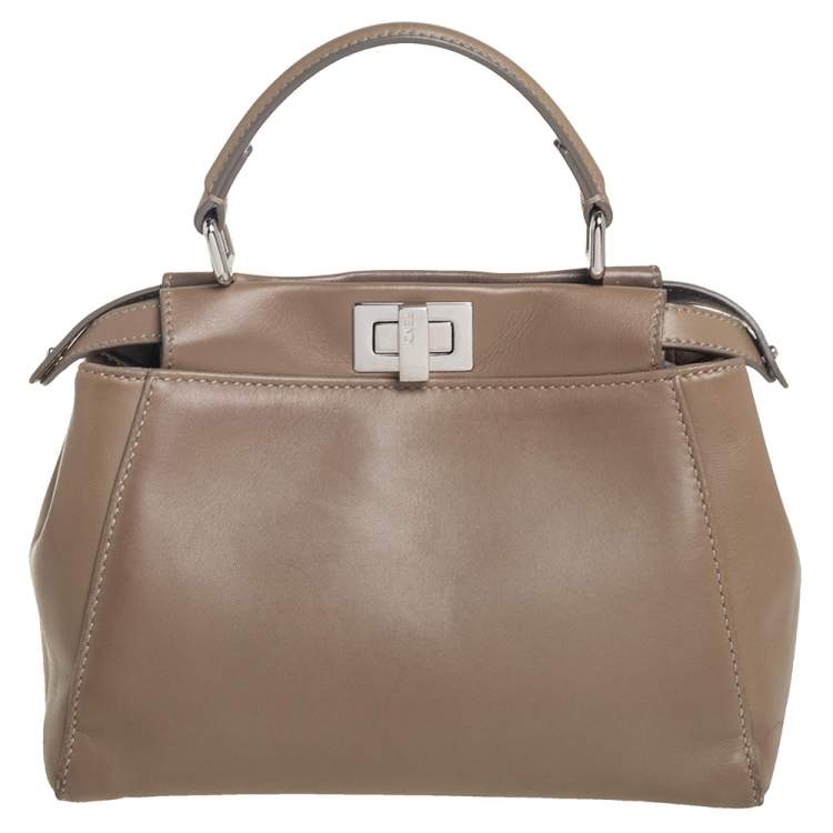 Pre Owned Fendi Brown Leather Mini Peekaboo Top Handle Bag
